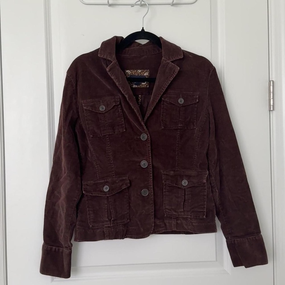 Corduroy Button-Front Blazer in Deep Brown